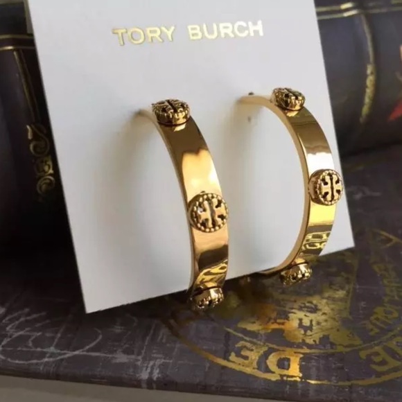 Tory Burch Jewelry - New! Tory Burch Gold Hoop Logo Earrings